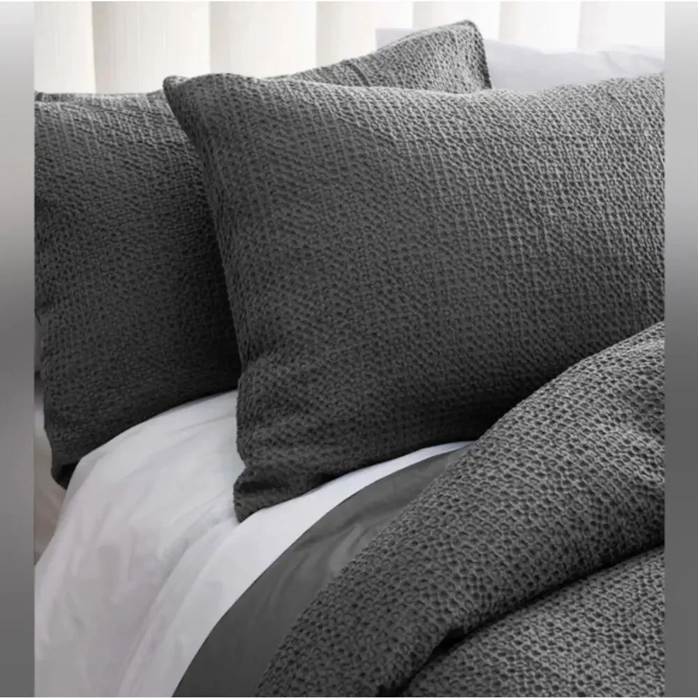 NWOT Quince 100% Organic Cotton Luxe Honeycomb 3Pc Duvet Set King Gray $134 MSRP
